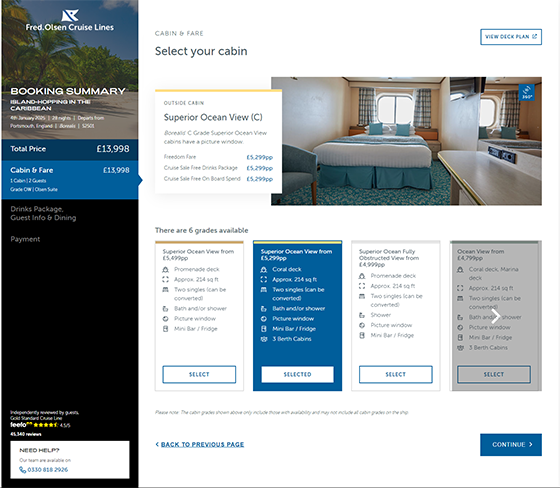 Fred. Olsen Cruise booking process built by SimpleClick