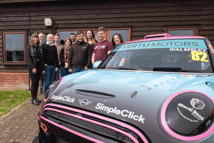 SimpleClick team photographed with Lydia and her new for 2024 livery mini