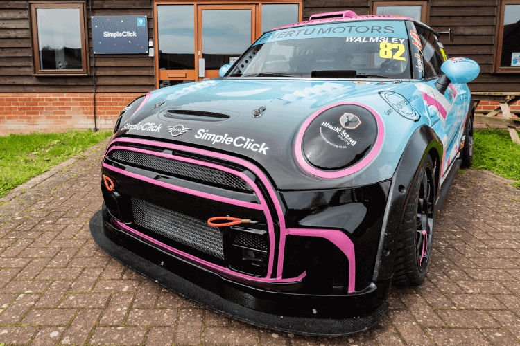 Lydia Walmsley Racing sign written car displaying the SimpleClick logo