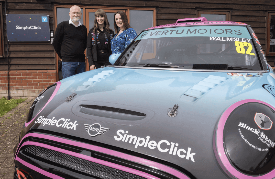Richard and Naomi photographed with Lydia and her new for 2024 livery mini