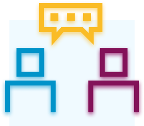 Stylized image of 2 people having a discussion